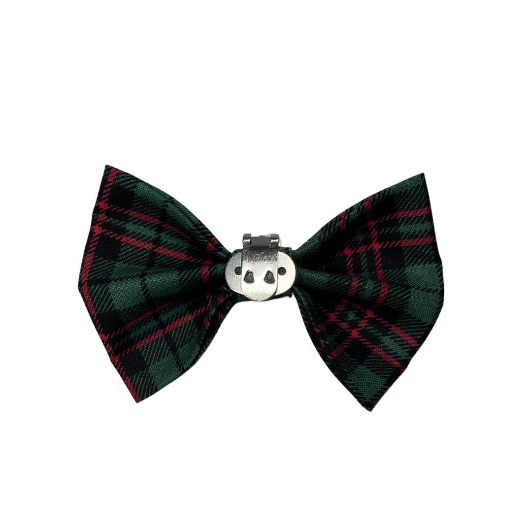 Green Plaid Clip On Cat Bow