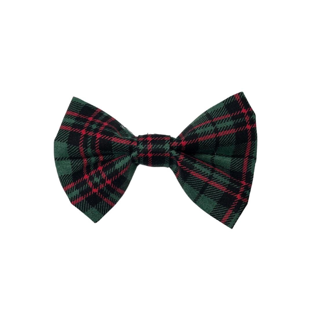 Green Plaid Clip On Cat Bow