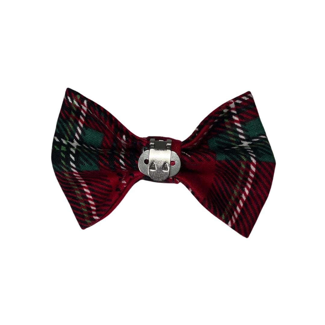 Plaid Flannel Clip On Cat Bow