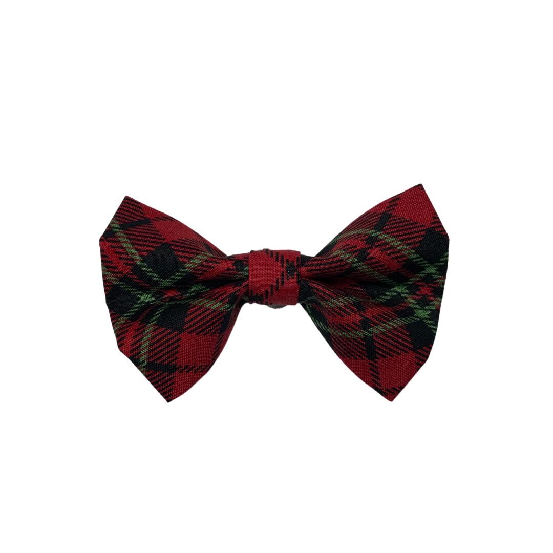 Red Plaid Clip On Cat Bow