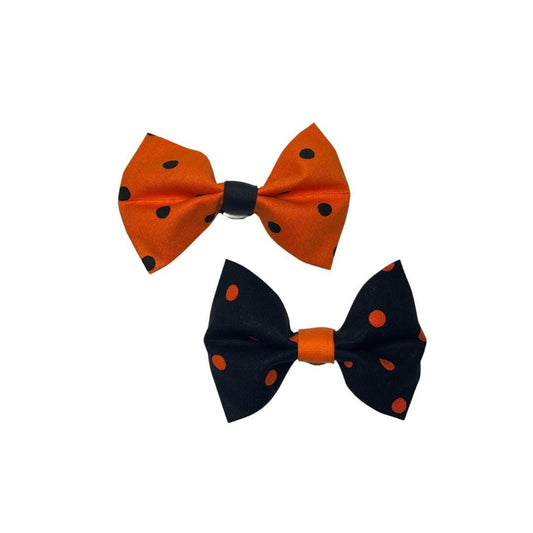 Orange and Black Polka Dot Clip on Bow